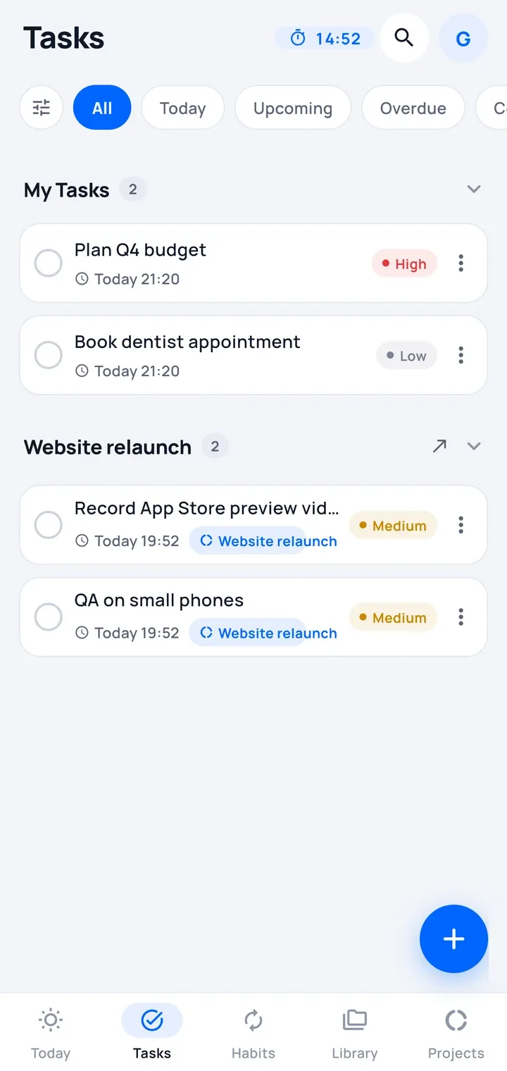 Tasks with priorities and dates